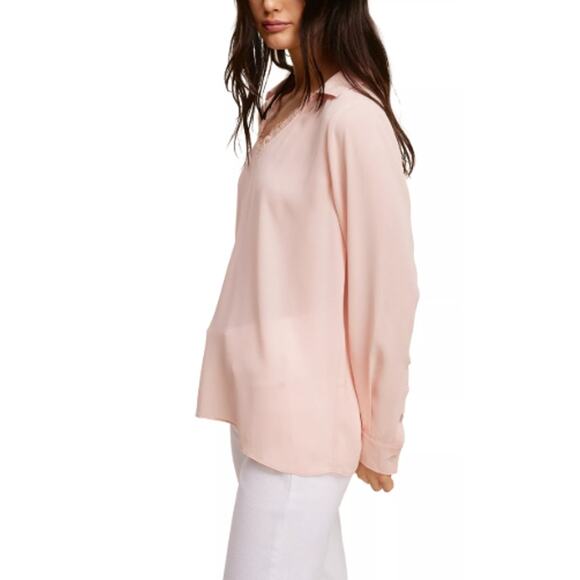 SINGLE THREAD TOP WOMEN'S SIZE SMALL LACE TRIM V NECK POPOVER BLOUSE PINK NEW - Picture 3 of 14